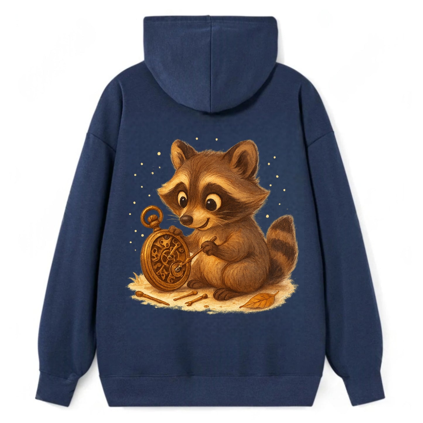 Raccoon tinkering with a steampunk pocket watch using tiny brass tools - Classic Pullover Hoodie - Navy