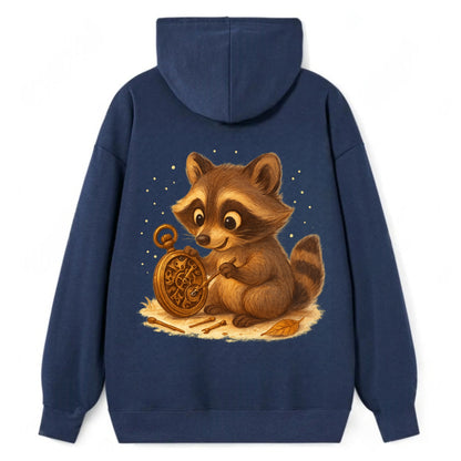Raccoon tinkering with a steampunk pocket watch using tiny brass tools - Classic Pullover Hoodie - Navy
