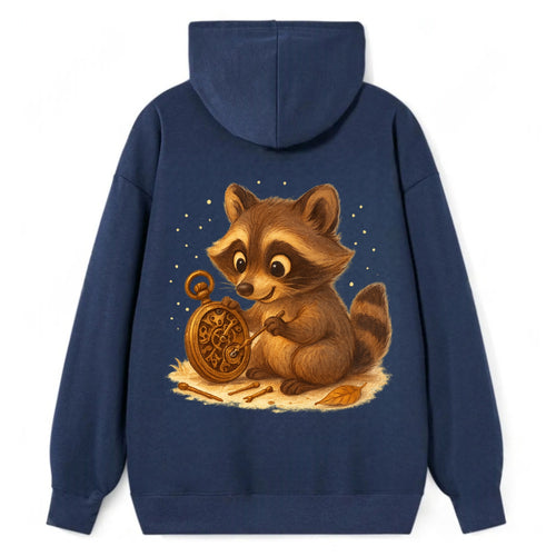 Raccoon tinkering with a steampunk pocket watch using tiny brass tools - Classic Pullover Hoodie