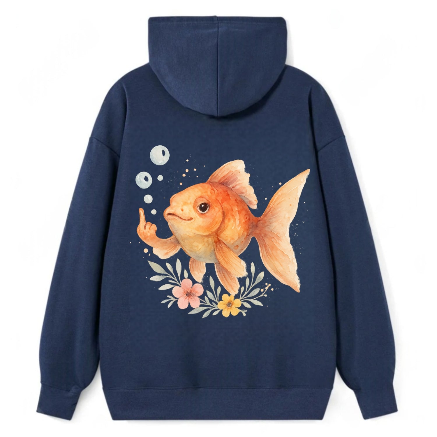 chubby goldfish blowing bubbles, one fin extended like middle finger - Classic Pullover Hoodie - Navy