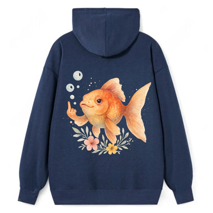 chubby goldfish blowing bubbles, one fin extended like middle finger - Classic Pullover Hoodie - Navy
