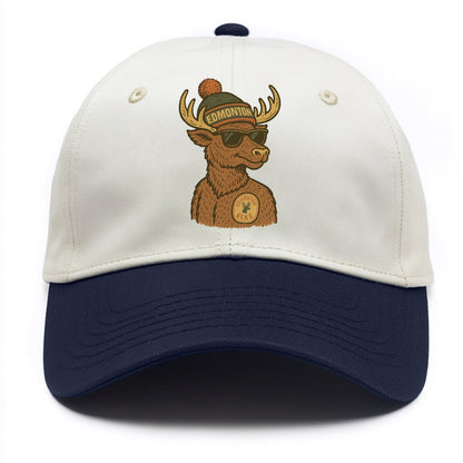 Edmonton Elk wearing Edmonton beanie with pom pom and wayfarer sunglasses - Two Tone Cap - Navy