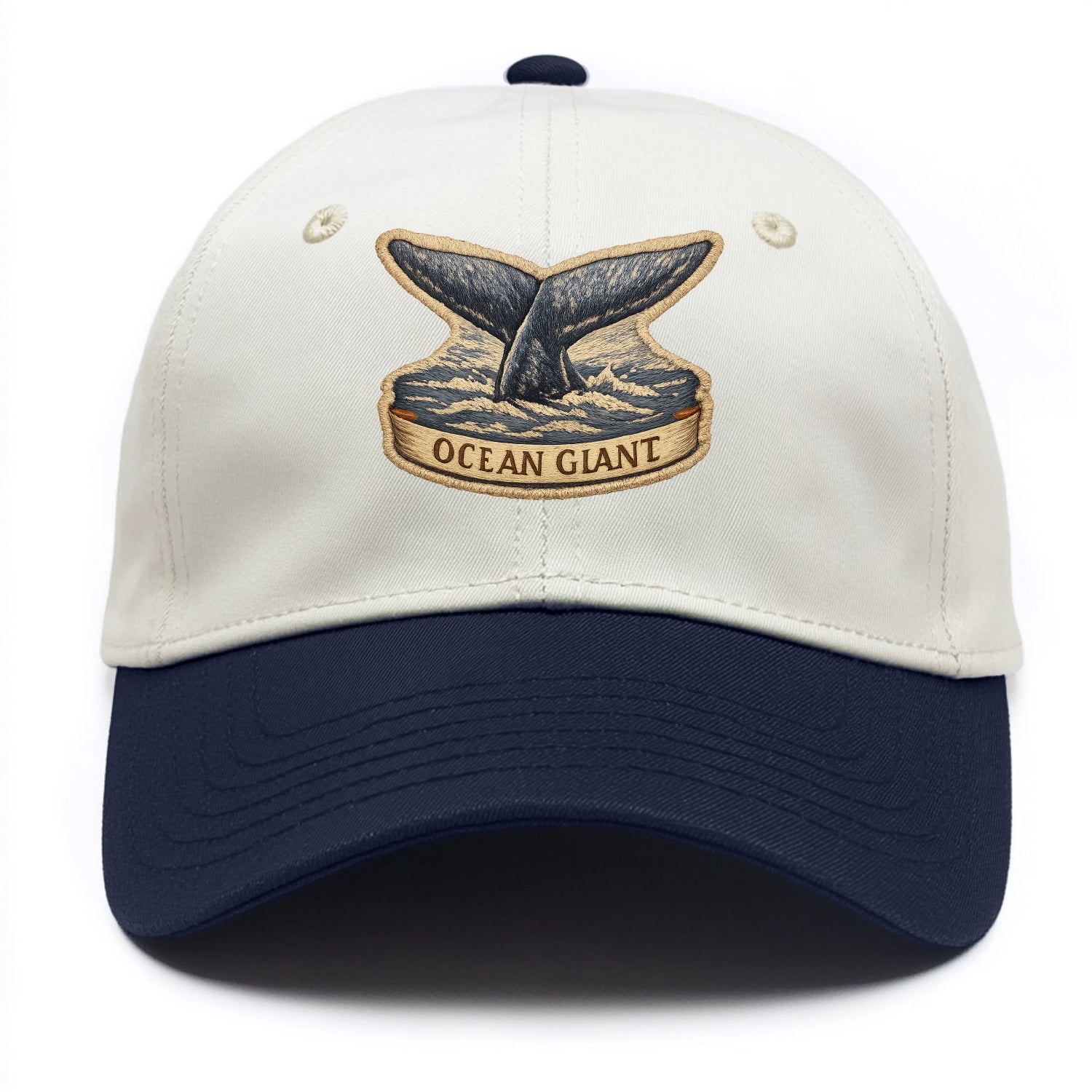 WHALE TAIL - diving whale in blue and gray , ocean giant - Two Tone Cap - Navy