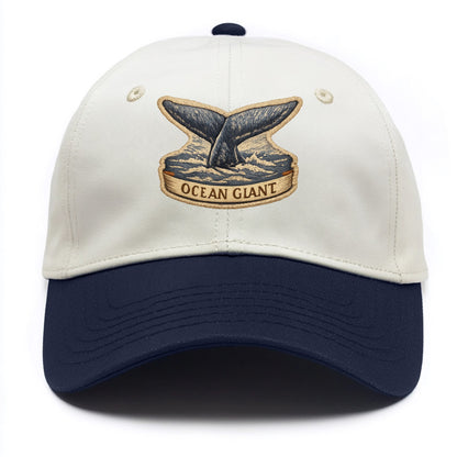 WHALE TAIL - diving whale in blue and gray , ocean giant - Two Tone Cap - Navy