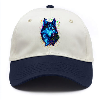 Siberian husky with ice-crystal flowing patterns, electric blue and white swirls, - Two Tone Cap - Navy