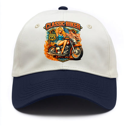 Classic Pinup Biker - Two Tone Cap - Navy