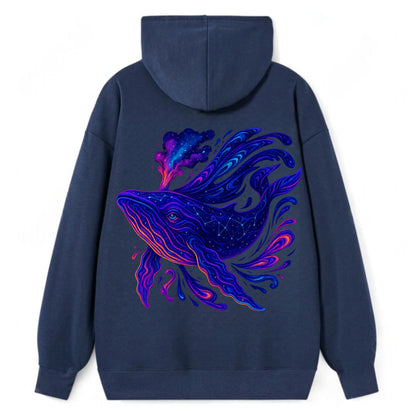 Majestic whale with body composed of galaxy clusters, stellar fins - Classic Pullover Hoodie - Navy