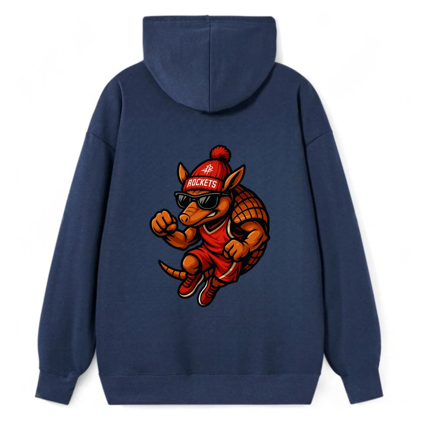 Houston Armadillo wearing Rockets red and silver beanie with rocket ship - Classic Pullover Hoodie - Navy