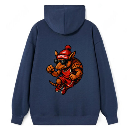 Houston Armadillo wearing Rockets red and silver beanie with rocket ship - Classic Pullover Hoodie - Navy