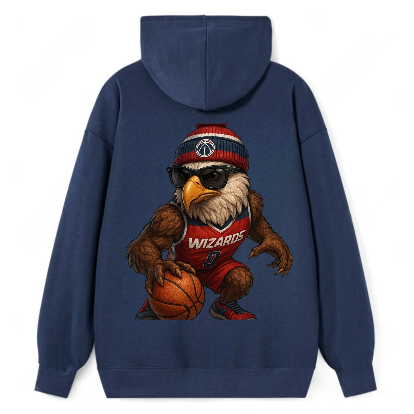 DC Eagle wearing Wizards red white and blue beanie with monument patch - Classic Pullover Hoodie - Navy