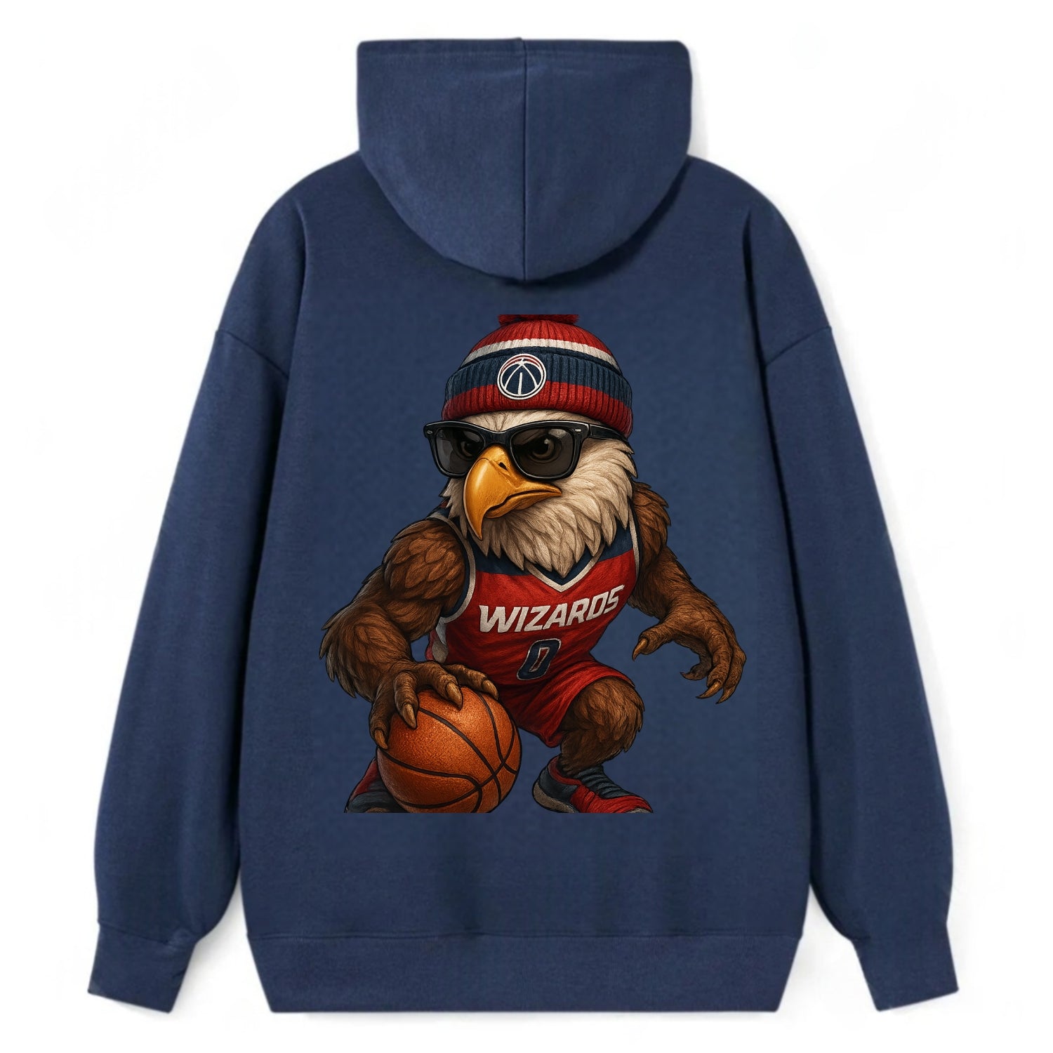 DC Eagle wearing Wizards red white and blue beanie with monument patch - Classic Pullover Hoodie - Navy