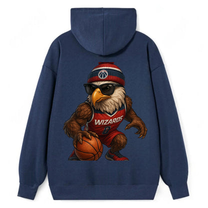 DC Eagle wearing Wizards red white and blue beanie with monument patch - Classic Pullover Hoodie - Navy