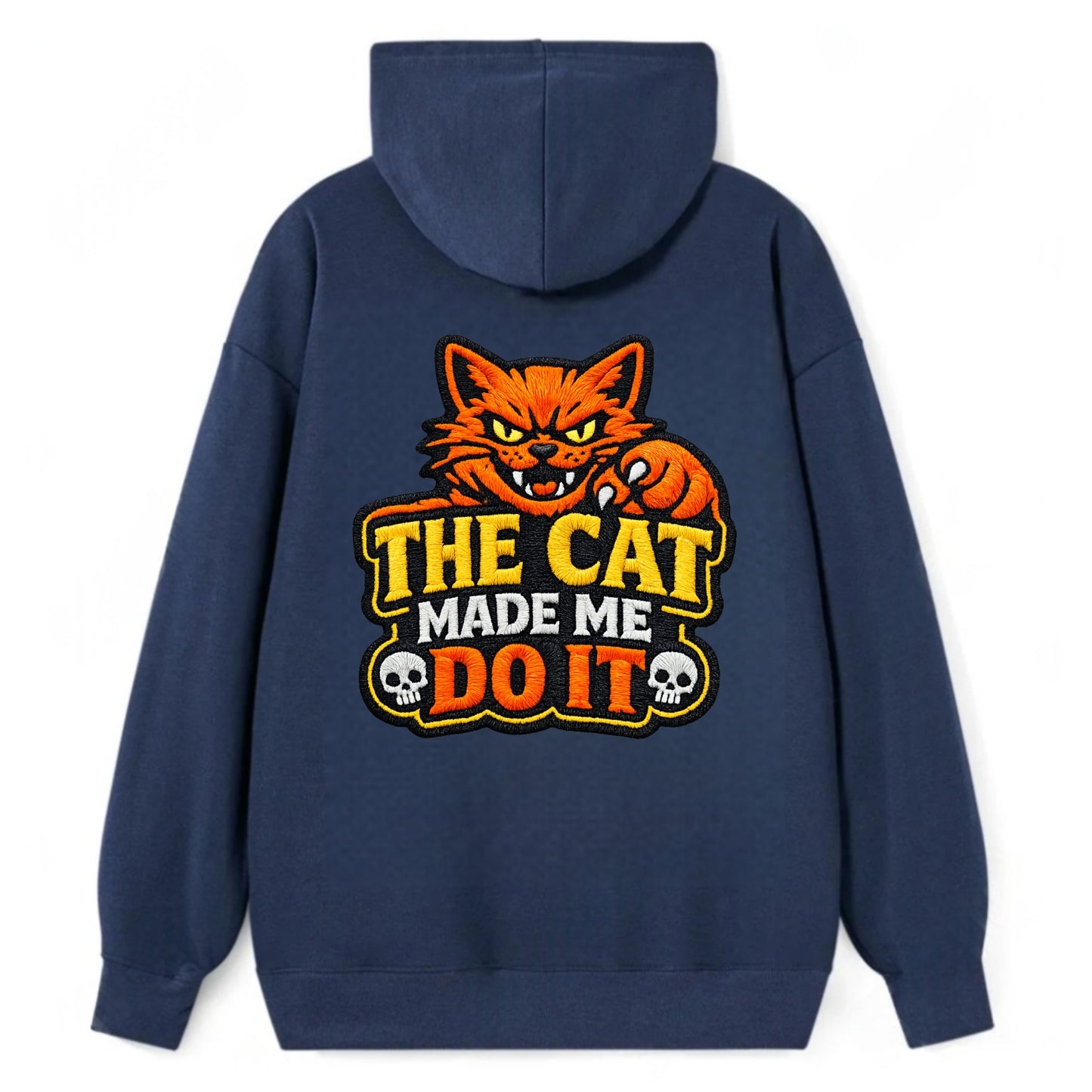 THE CAT MADE ME DO IT - mischievous cat in orange , blame the cat - Classic Pullover Hoodie - Navy