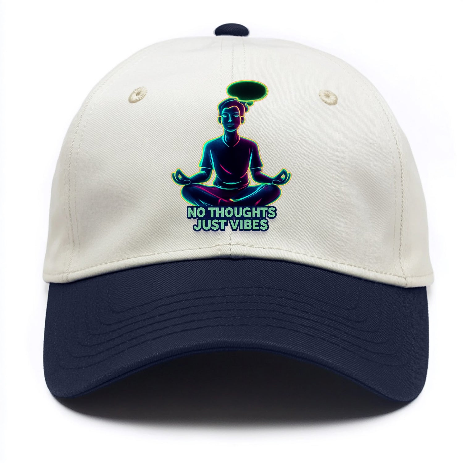 Peaceful floating figure with empty thought bubble - "no thoughts just vibes" zen - Two Tone Cap - Navy