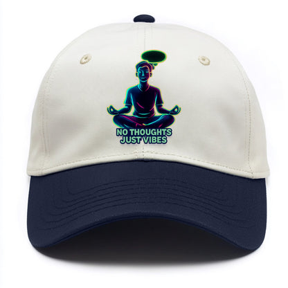 Peaceful floating figure with empty thought bubble - "no thoughts just vibes" zen - Two Tone Cap - Navy