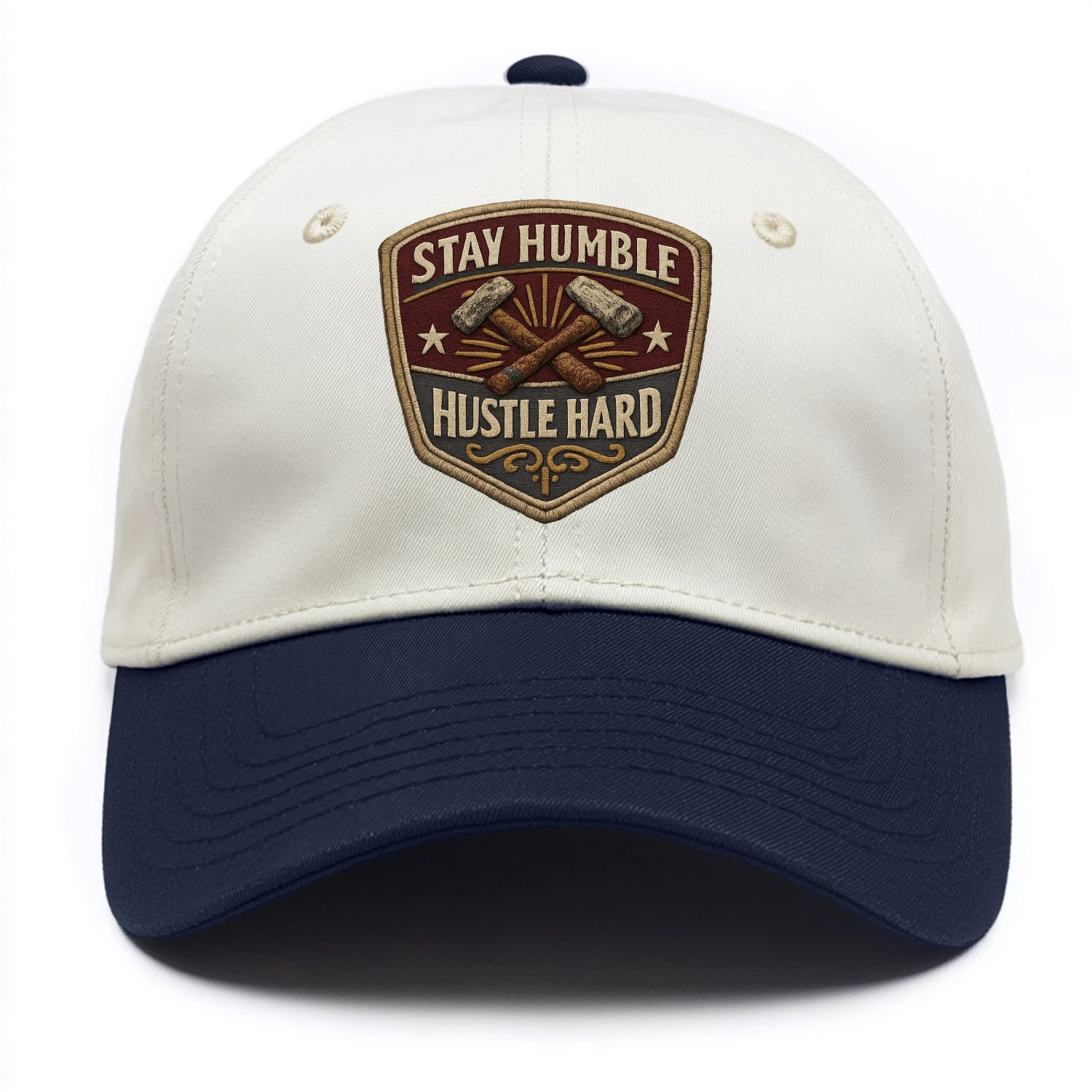 STAY HUMBLE HUSTLE HARD - text in silver , work ethic - Two Tone Cap - Navy