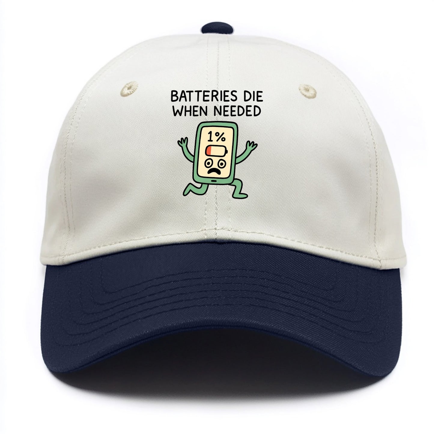BATTERIES DIE WHEN NEEDED | Phone at 1% panicking - Two Tone Cap - Navy