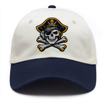 PIRATE SKULL - Jolly Roger skull in black and white , pirate - Two Tone Cap - Navy