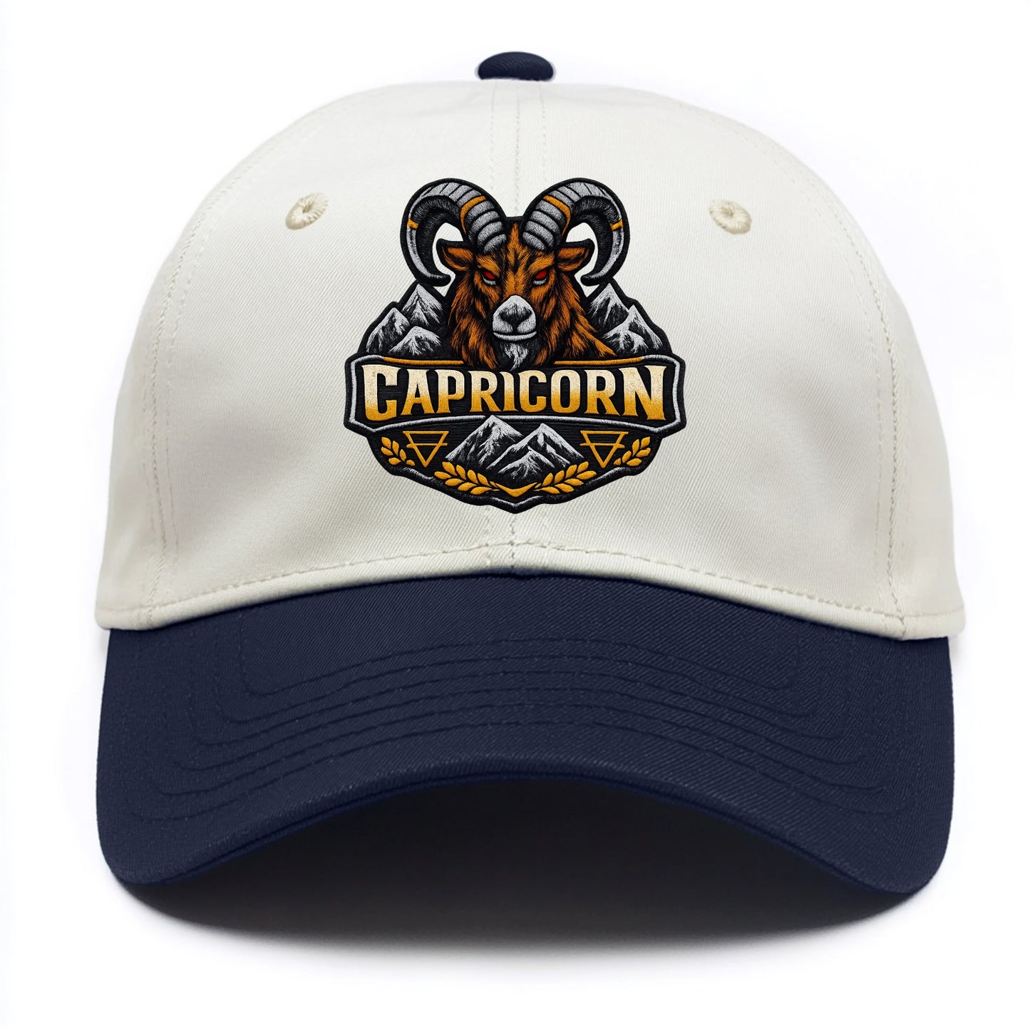 CAPRICORN GOAT - mountain goat in brown and gray , earth sign - Two Tone Cap - Navy