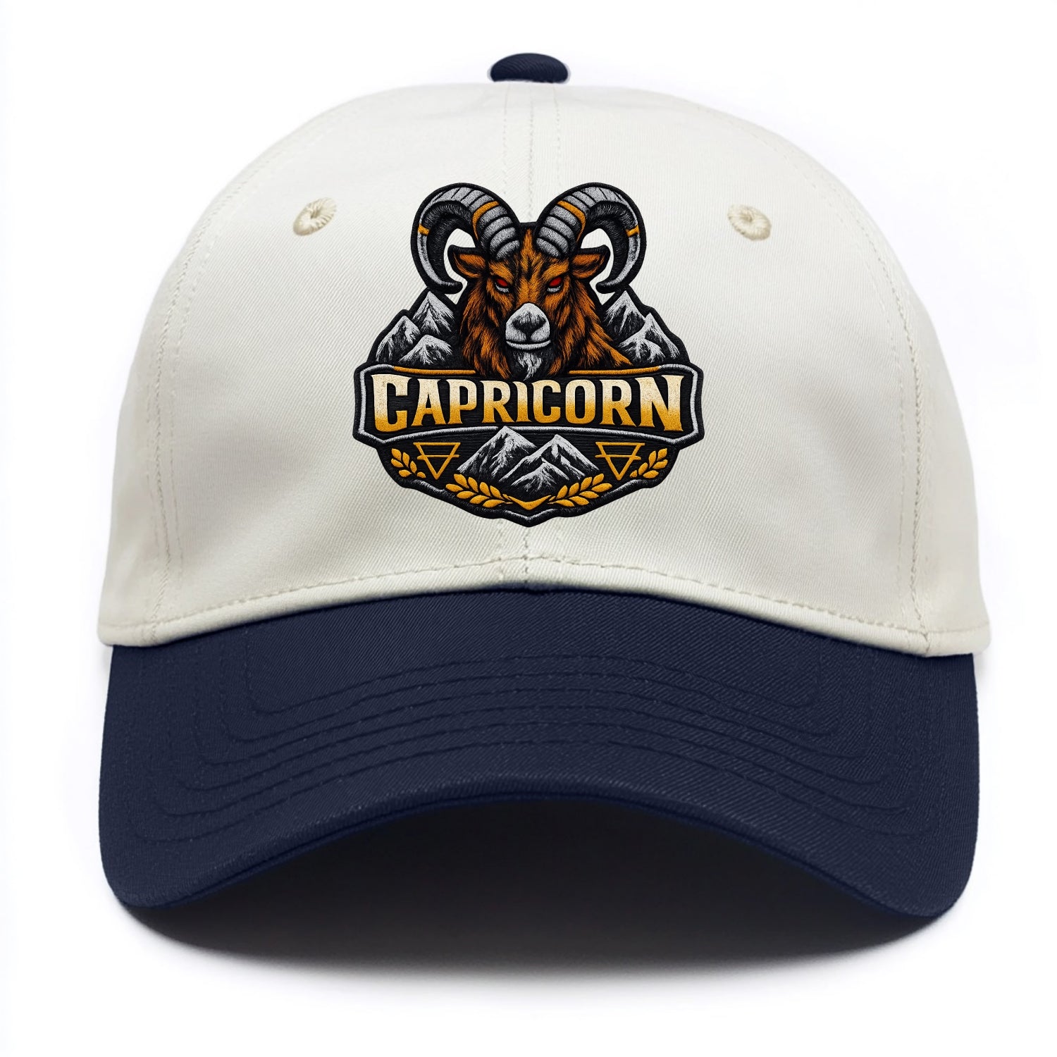 CAPRICORN GOAT - mountain goat in brown and gray , earth sign - Two Tone Cap - Navy