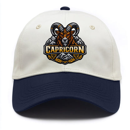 CAPRICORN GOAT - mountain goat in brown and gray , earth sign - Two Tone Cap - Navy