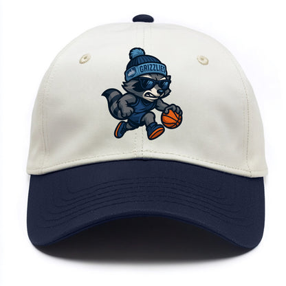 Memphis Raccoon wearing Grizzlies beanie with riverboat patch and wayfarer sunglasses - Two Tone Cap - Navy
