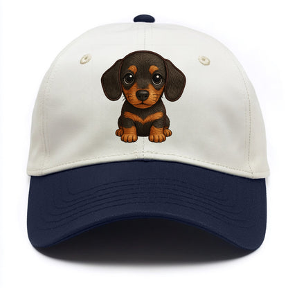 Baby Dachshund Puppy - long body, short legs, floppy ears, curious eyes, - Two Tone Cap - Navy