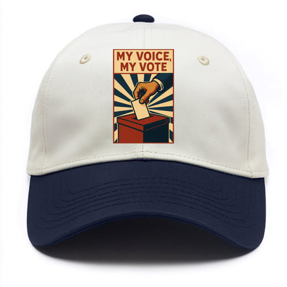 Hand dropping ballot into box with determination - "My Voice, My Vote" - individual - Two Tone Cap - Navy