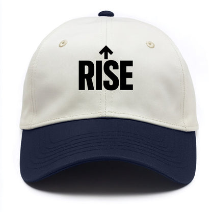 Bold typography design - "RISE" - getting up, ascending, elevating - Two Tone Cap - Navy