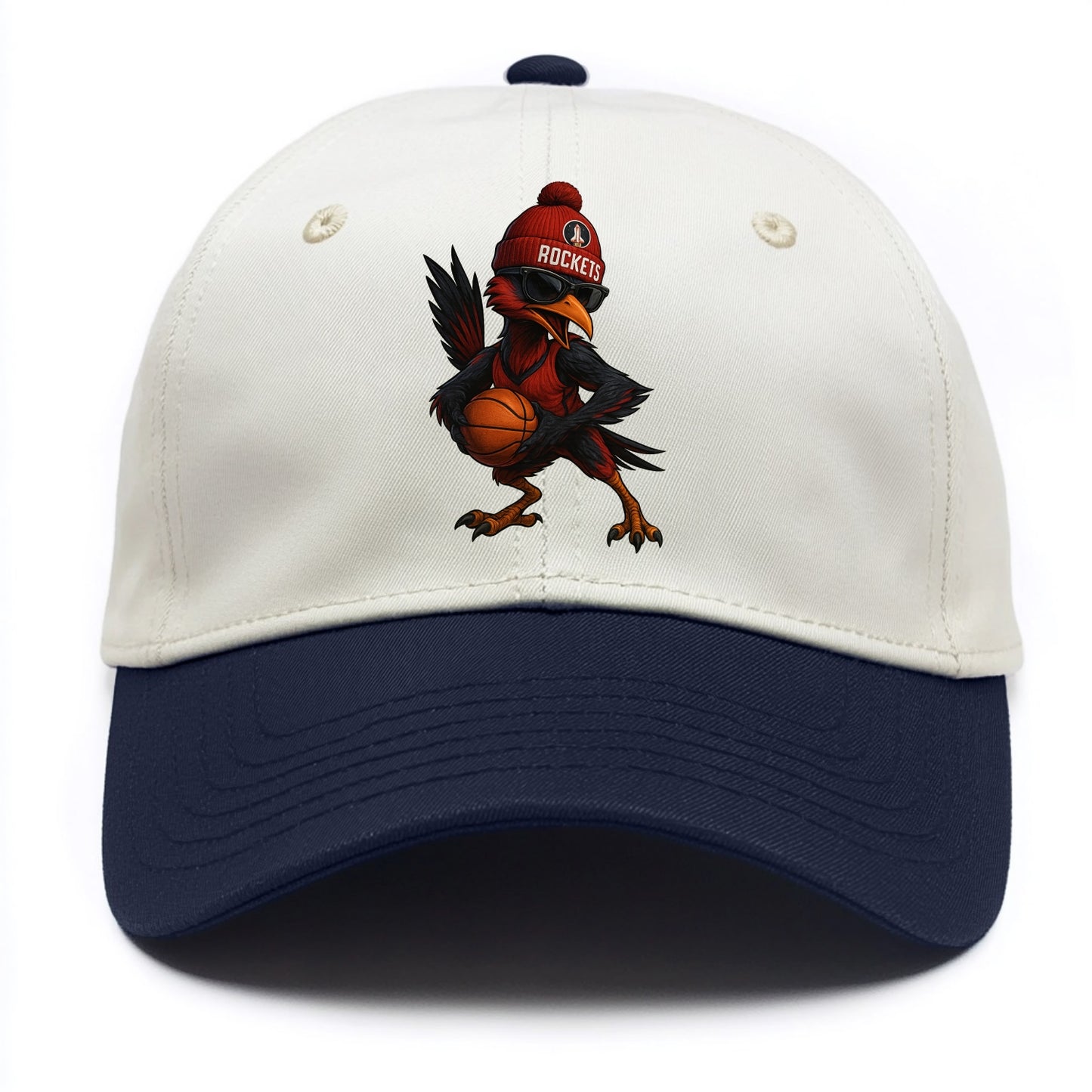 Houston Roadrunner wearing Rockets beanie with launch pad patch and wayfarer - Two Tone Cap - Navy