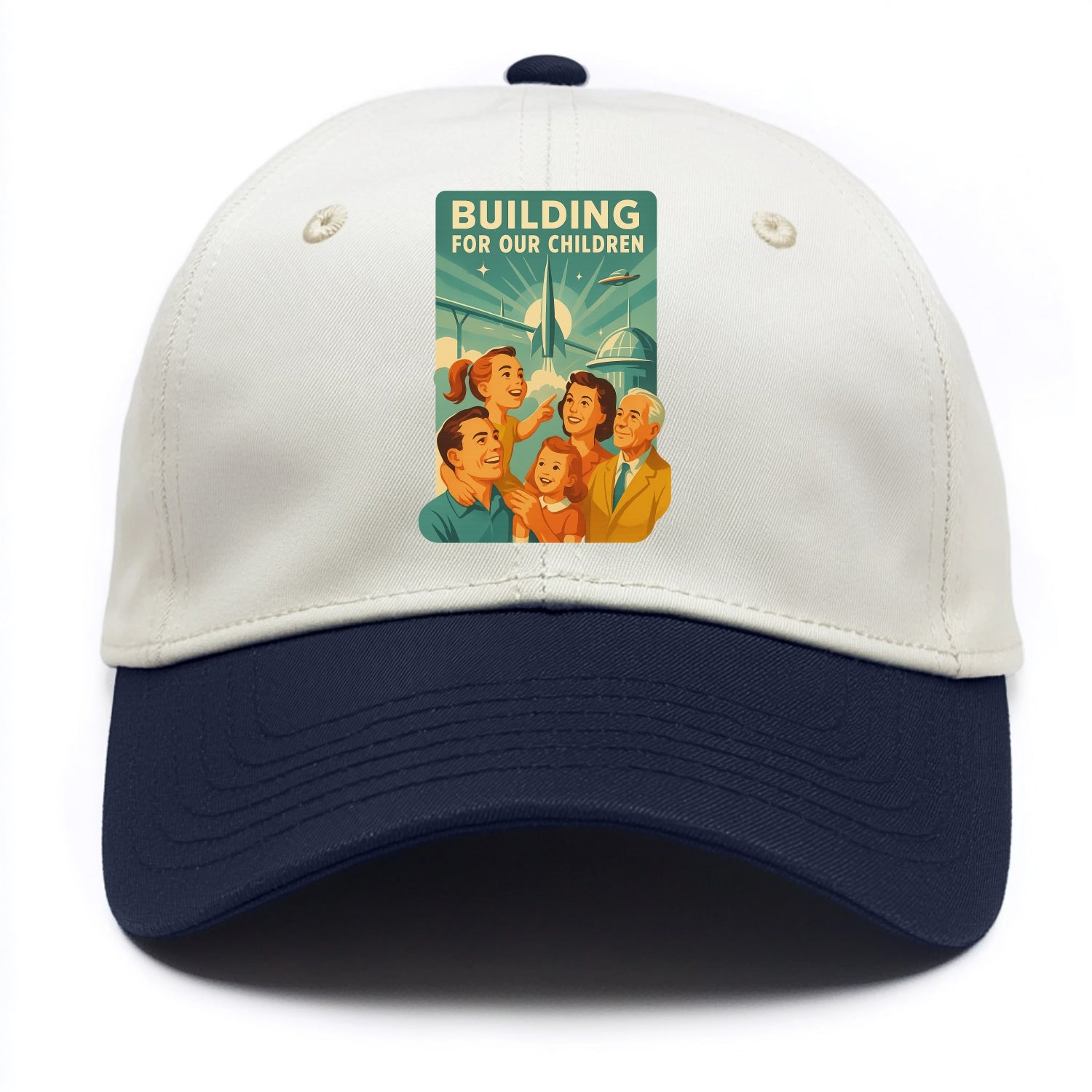 Multiple generations celebrating progress together - "Building for Our Children" - - Two Tone Cap - Navy