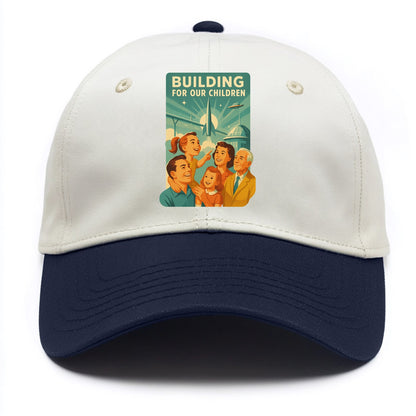 Multiple generations celebrating progress together - "Building for Our Children" - - Two Tone Cap - Navy