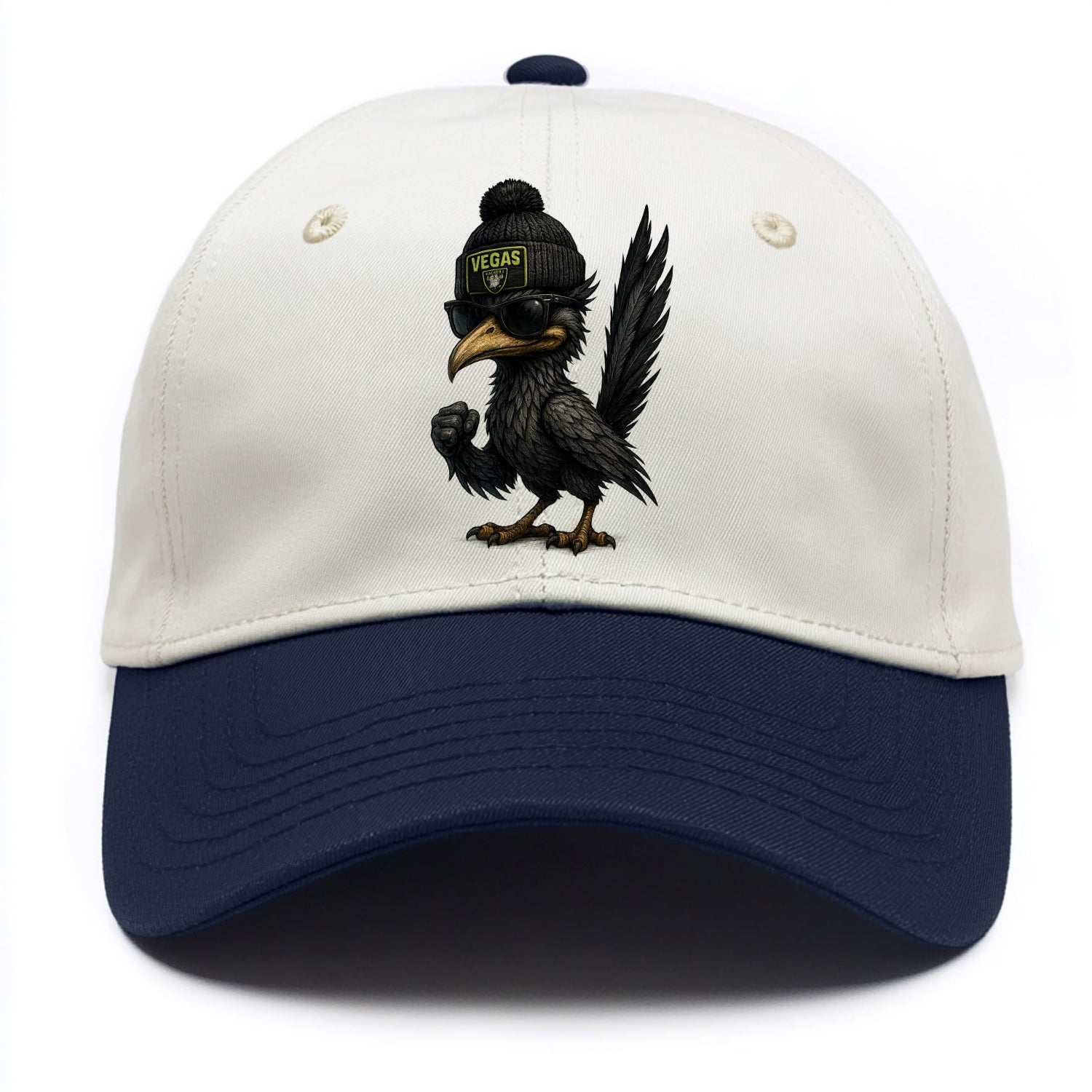 Vegas Roadrunner wearing Raiders beanie with neon patch and wayfarer sunglasses - Two Tone Cap - Navy
