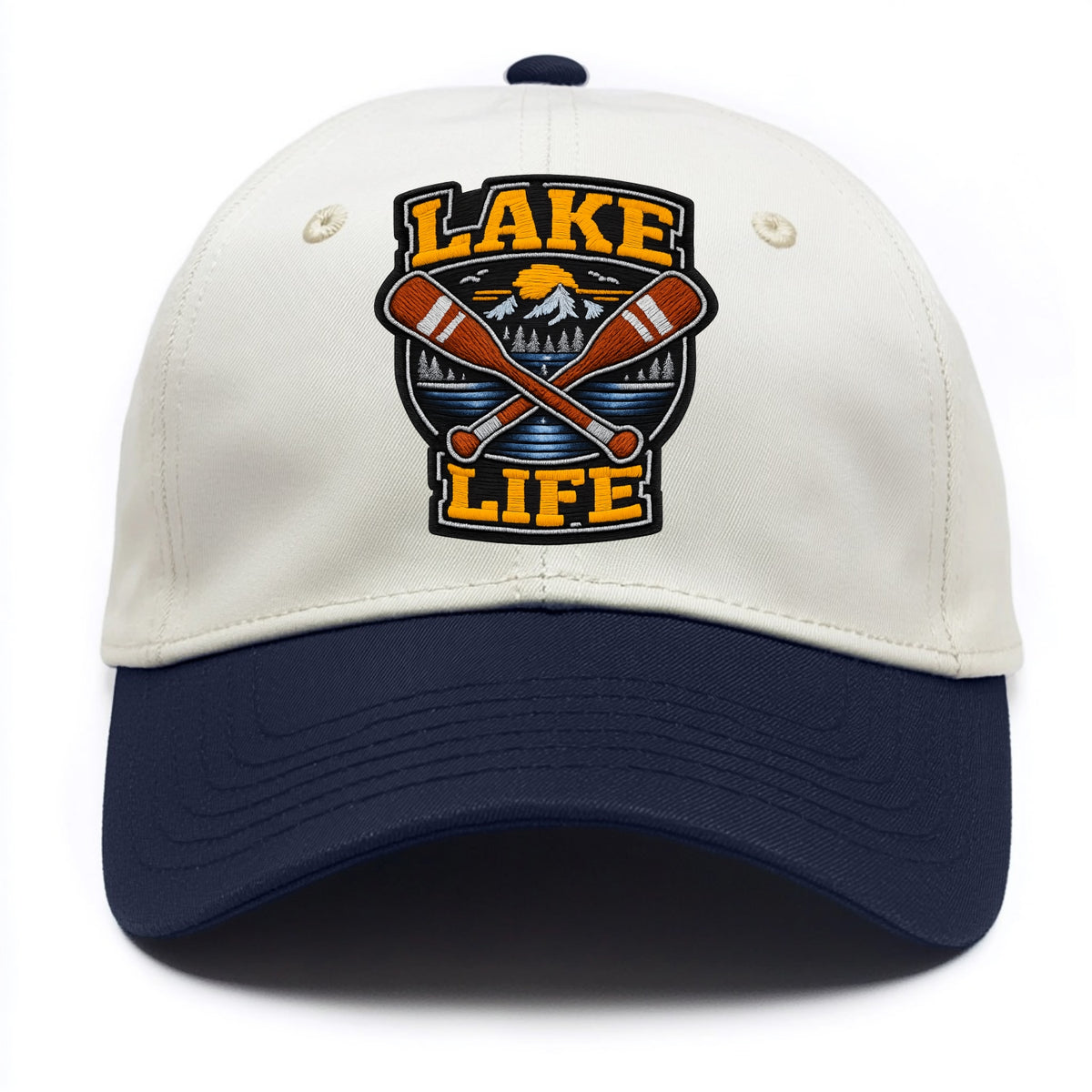 CANOE PADDLE - wooden paddle crossed in brown and cream , lake life - Two Tone Cap - Navy