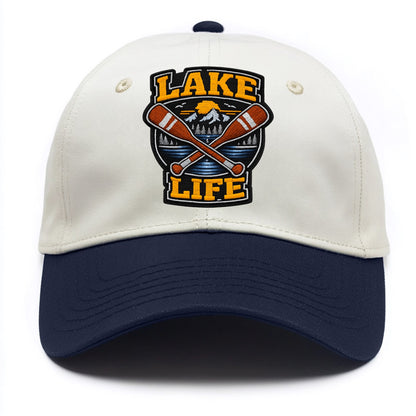 CANOE PADDLE - wooden paddle crossed in brown and cream , lake life - Two Tone Cap - Navy
