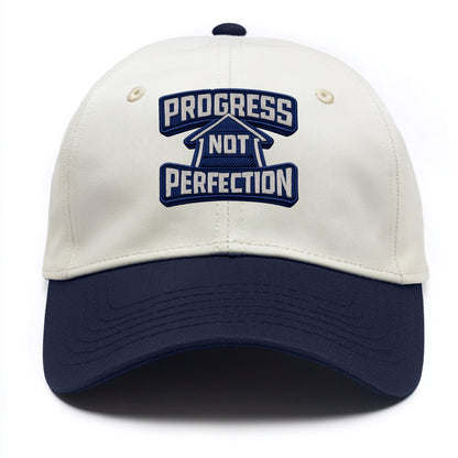 PROGRESS NOT PERFECTION - arrow with text in blue , growth mindset - Two Tone Cap - Navy