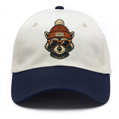 Toronto Raccoon wearing Toronto beanie with pom pom and wayfarer sunglasses - Two Tone Cap - Navy