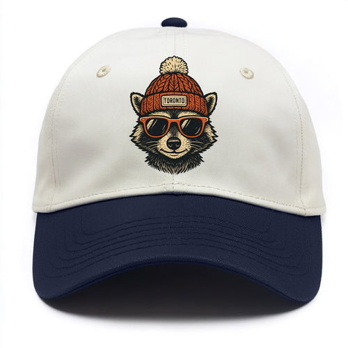 Toronto Raccoon wearing Toronto beanie with pom pom and wayfarer sunglasses - Two Tone Cap