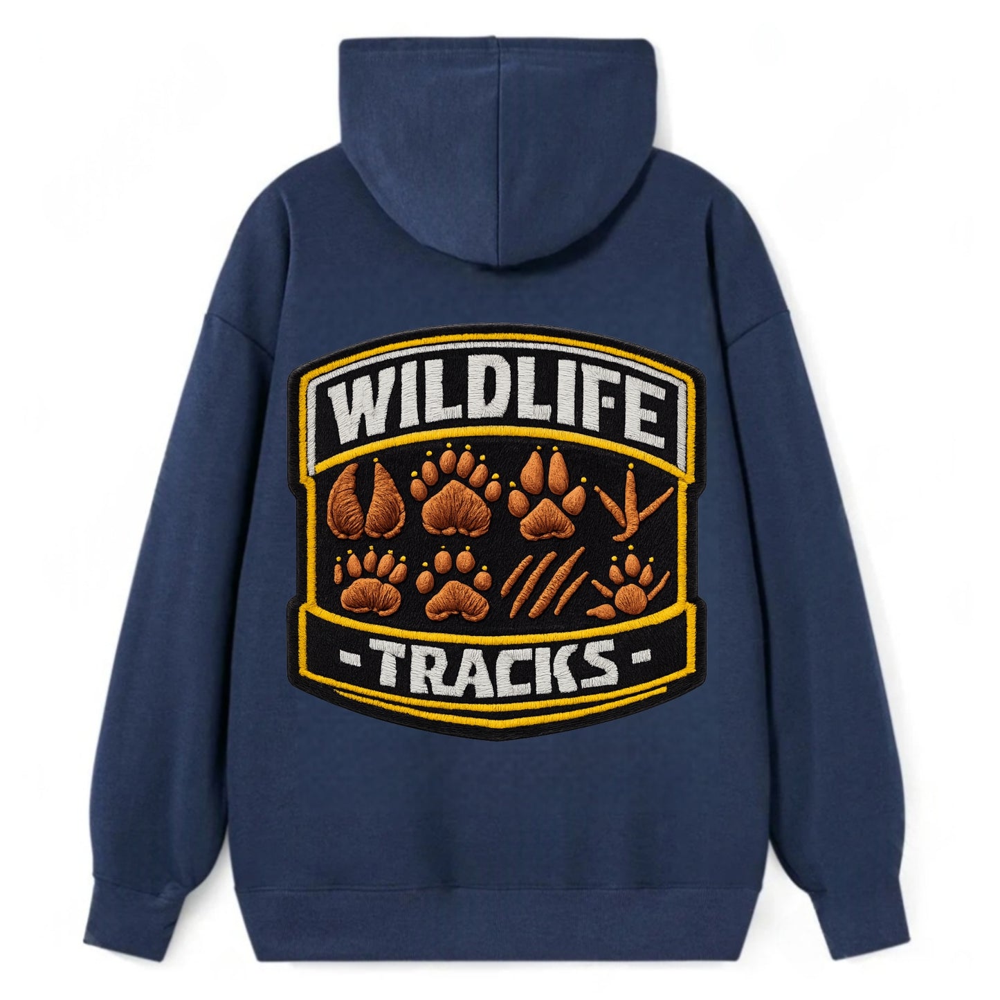 WILDLIFE TRACKS - animal footprints in brown , tracker - Classic Pullover Hoodie - Navy