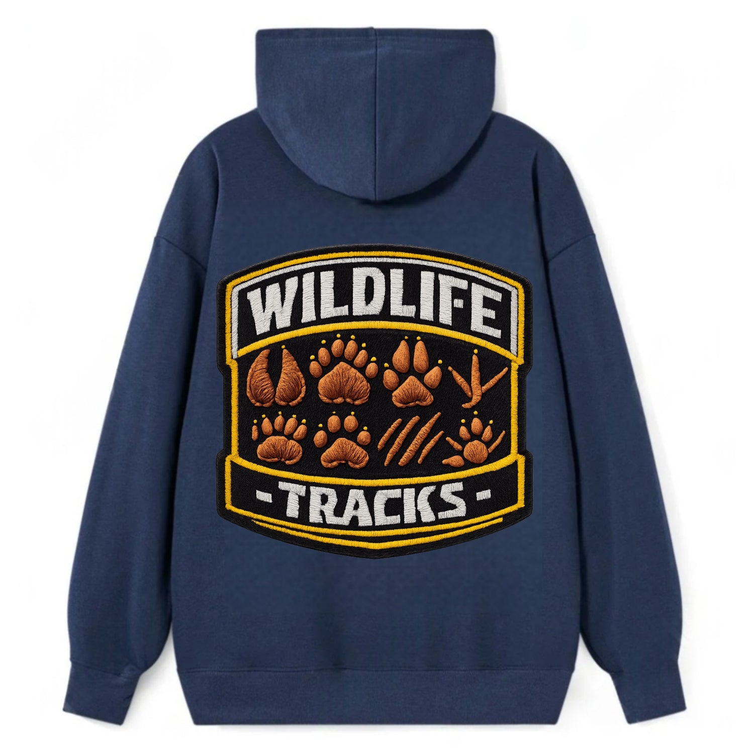 WILDLIFE TRACKS - animal footprints in brown , tracker - Classic Pullover Hoodie - Navy