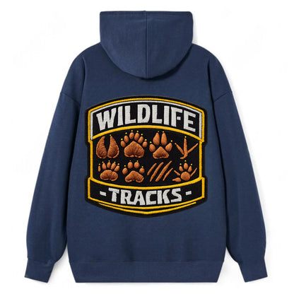 WILDLIFE TRACKS - animal footprints in brown , tracker - Classic Pullover Hoodie - Navy