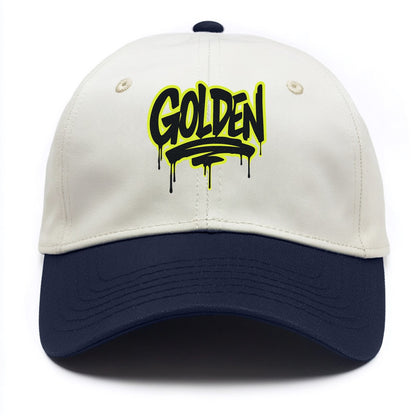 Bold typography design - "GOLDEN" - precious, valuable, excellent - Two Tone Cap - Navy
