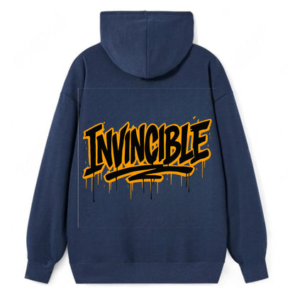 Bold typography design - "INVINCIBLE" - cannot be defeated, unconquerable - Classic Pullover Hoodie - Navy