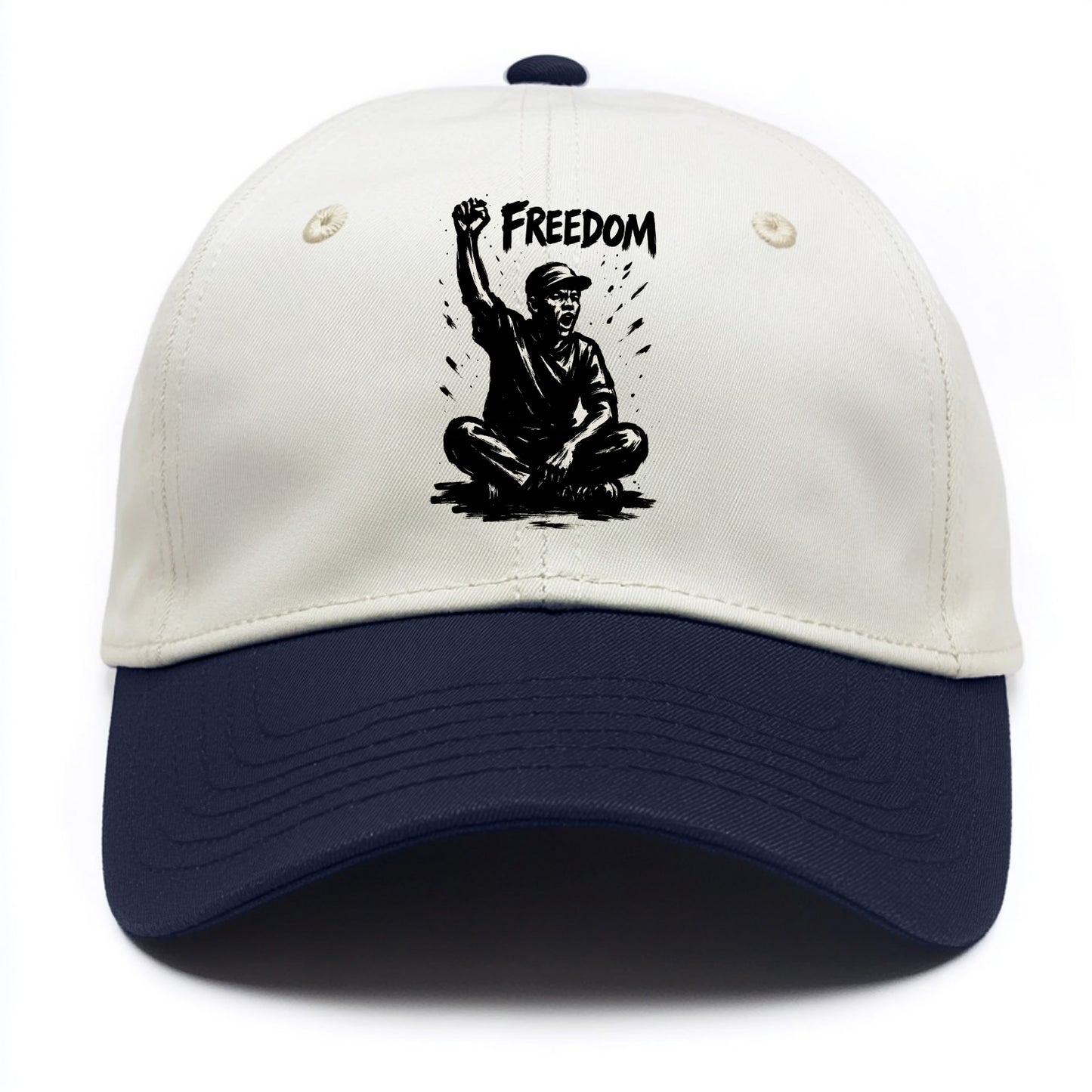 Sit-in protest figure - civil disobedience ink art - Two Tone Cap - Navy