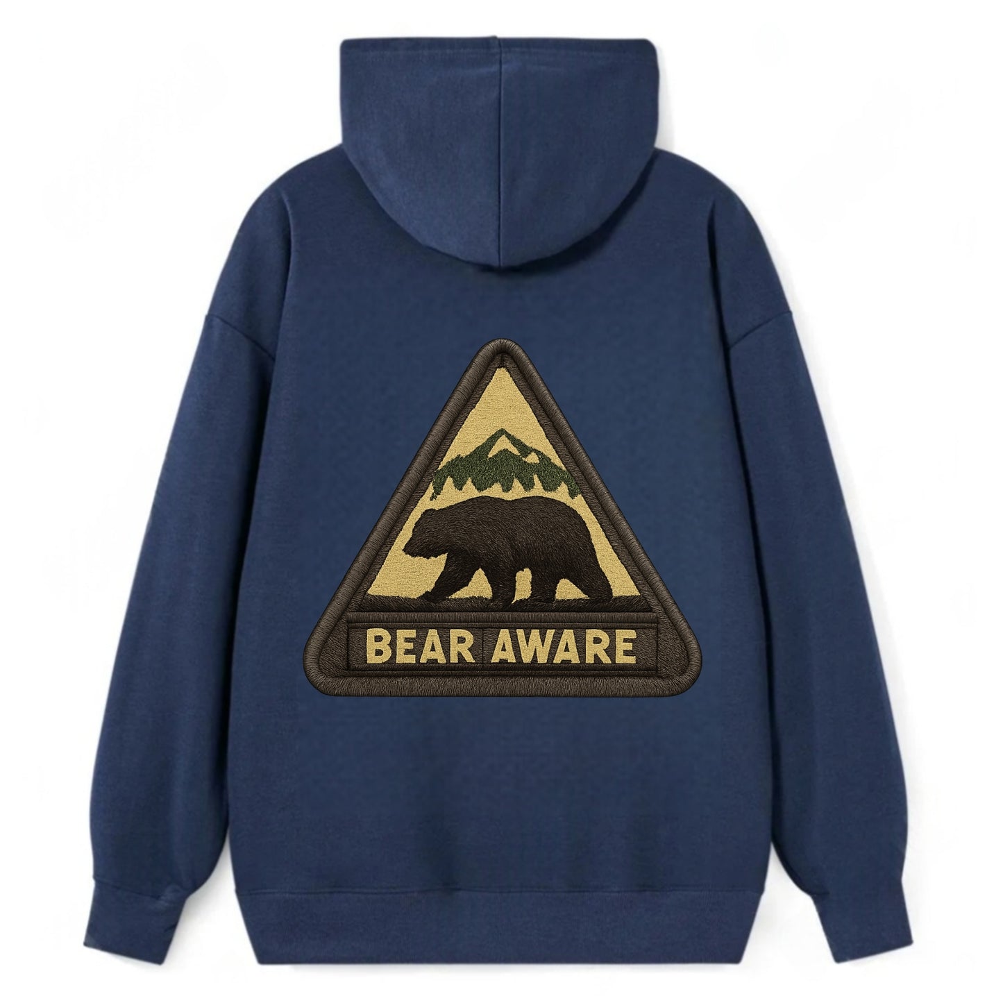 BEAR AWARE - bear silhouette warning in brown and yellow , wilderness - Classic Pullover Hoodie - Navy