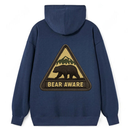 BEAR AWARE - bear silhouette warning in brown and yellow , wilderness - Classic Pullover Hoodie - Navy
