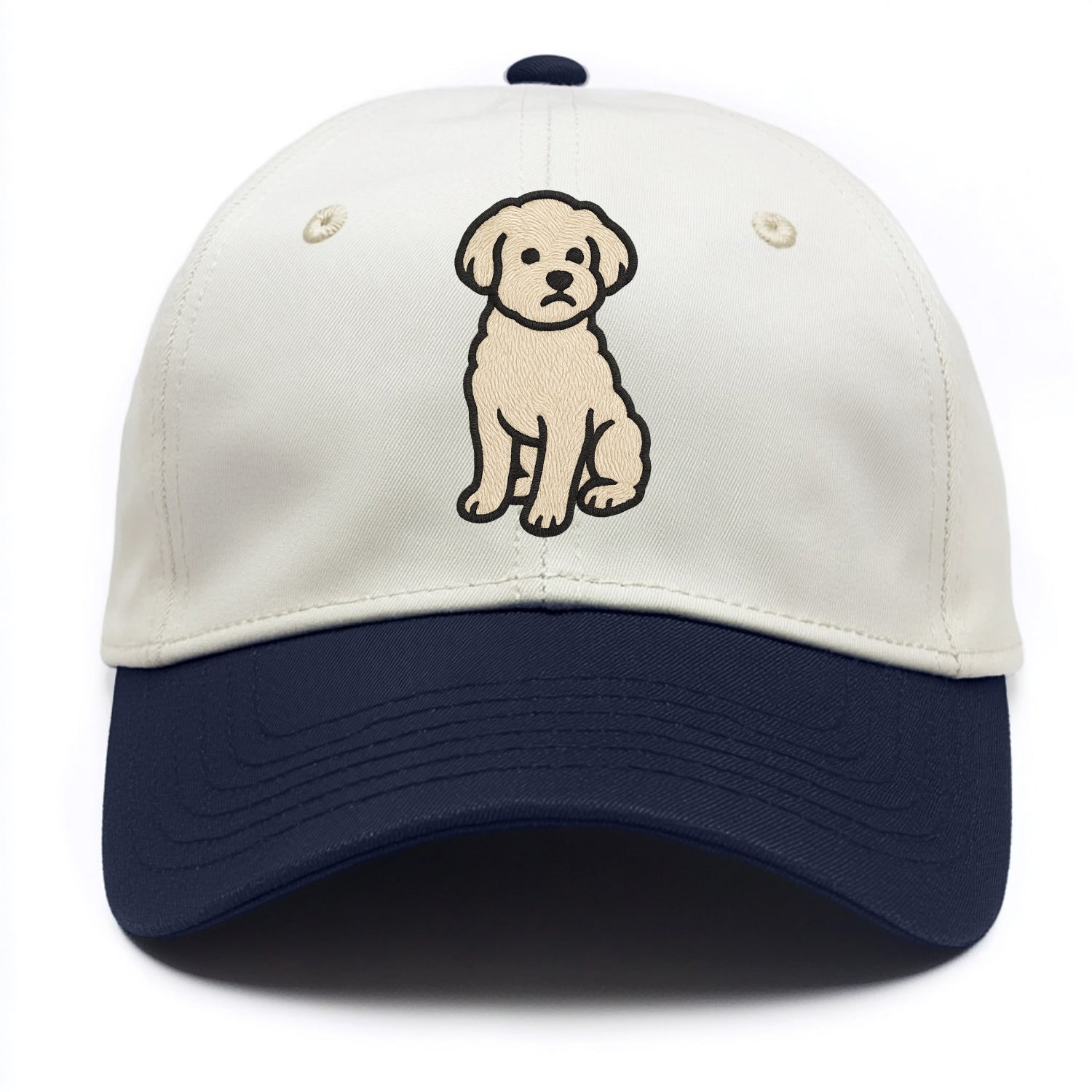 Maltipoo - White curly sitting pose - Two Tone Cap - Navy
