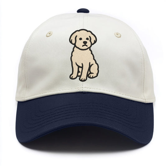 Maltipoo - White curly sitting pose - Two Tone Cap - Navy