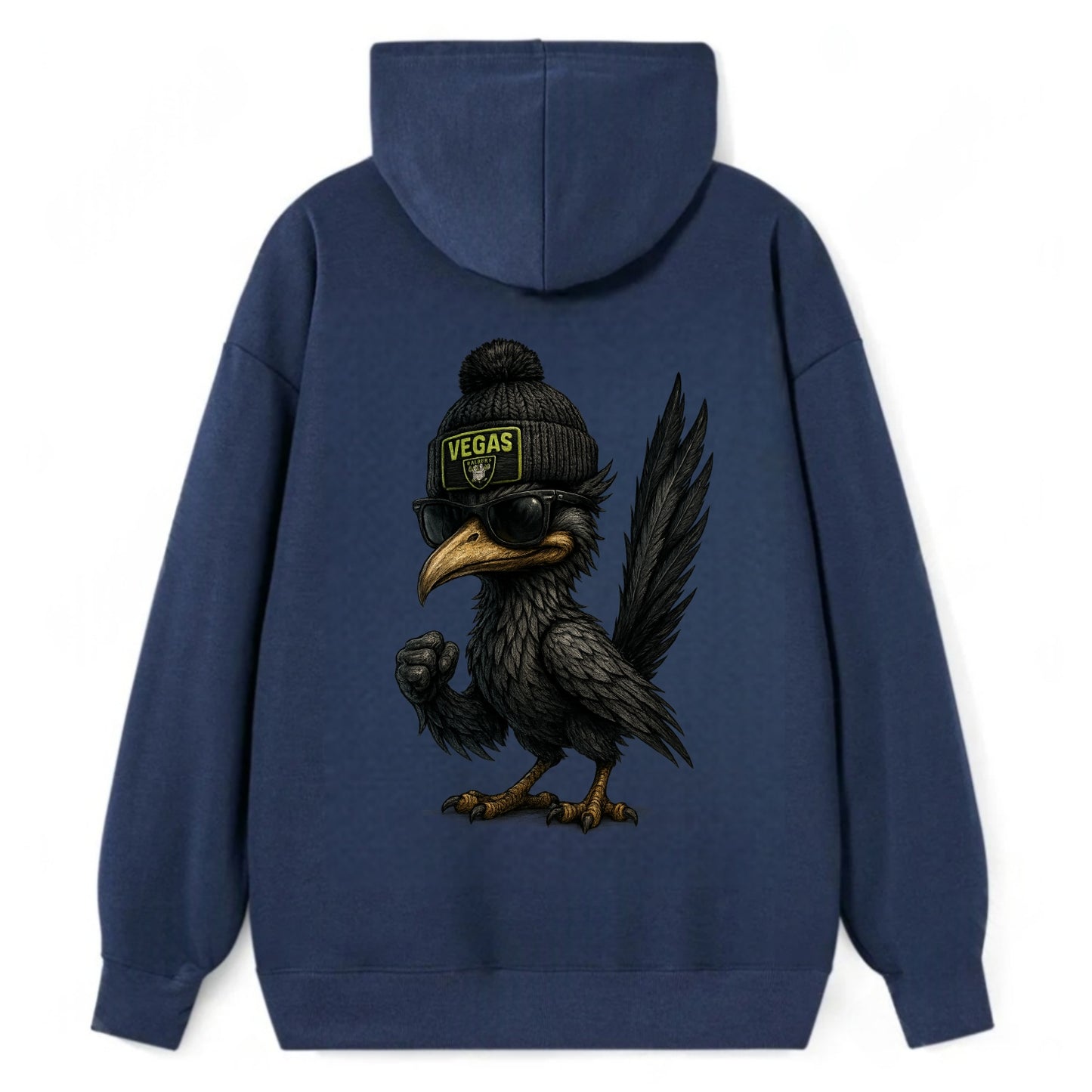 Vegas Roadrunner wearing Raiders beanie with neon patch and wayfarer - Classic Pullover Hoodie - Navy