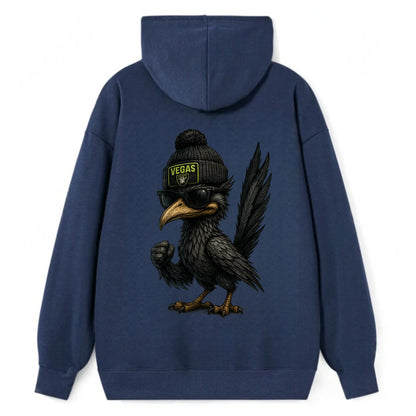 Vegas Roadrunner wearing Raiders beanie with neon patch and wayfarer - Classic Pullover Hoodie - Navy